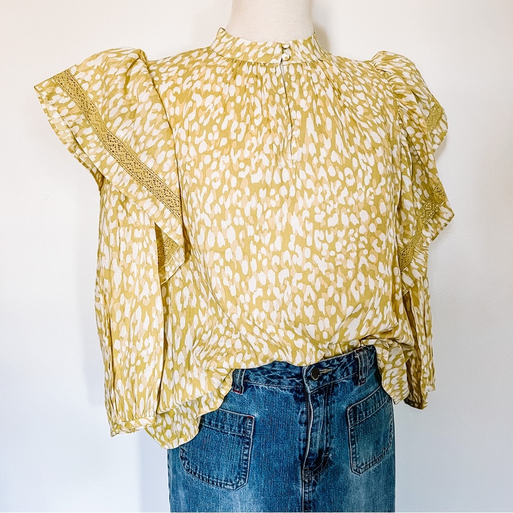 NWT Who What Wear | Yellow Floral Ruffle 3/4 Sleeve Blouse